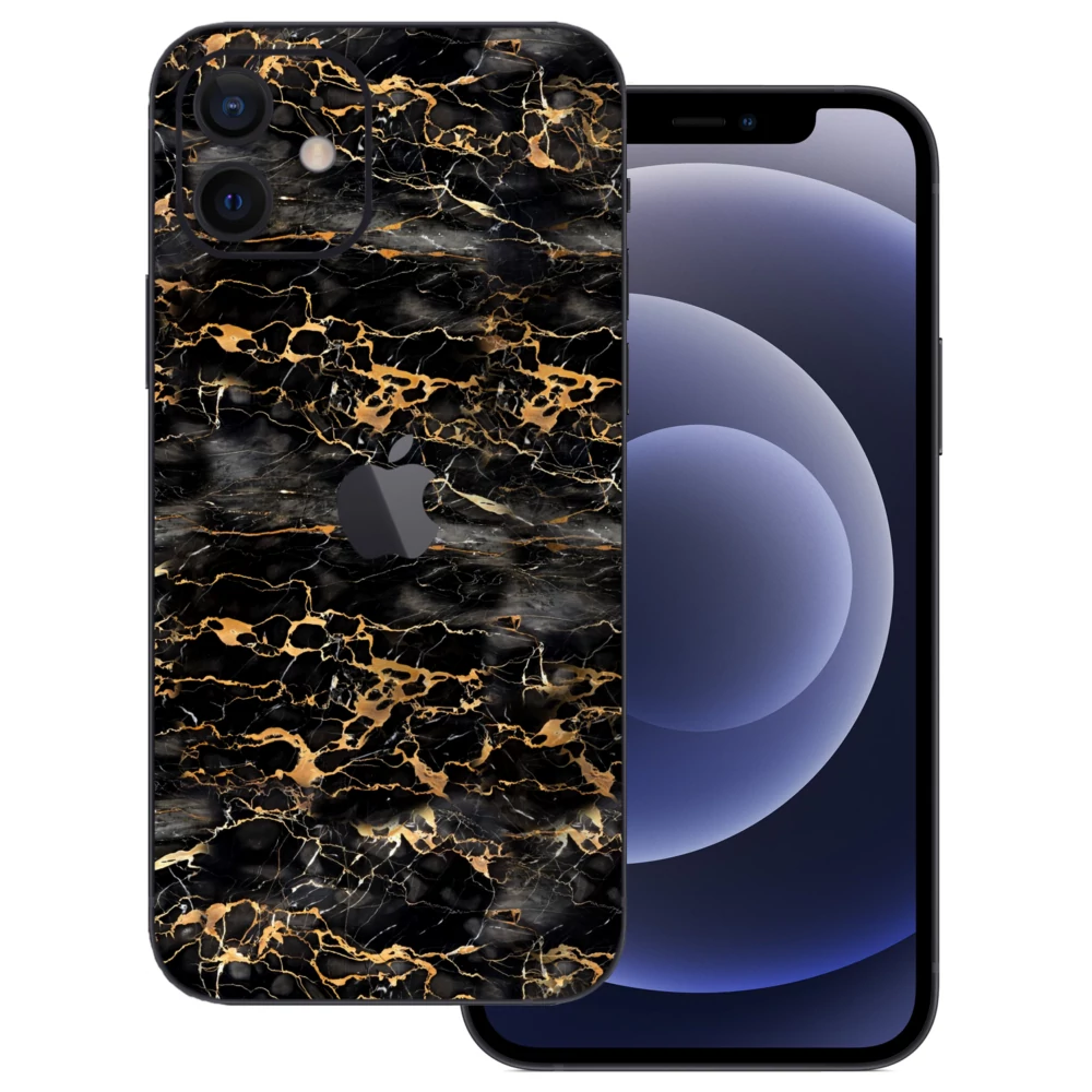 iPhone 12 Mini - Fekete-arany márvány hátlap fólia