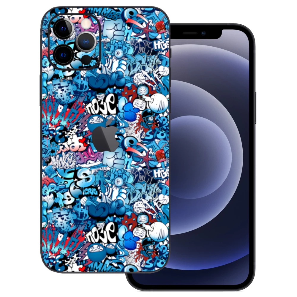 iPhone 12 Pro Max - Kék graffiti mintás hátlap fólia