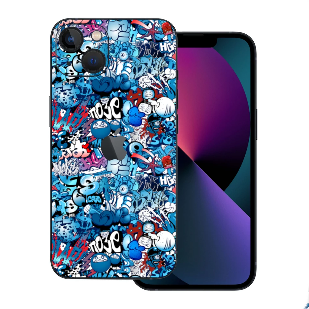 iPhone 13 - Kék graffiti mintás hátlap fólia