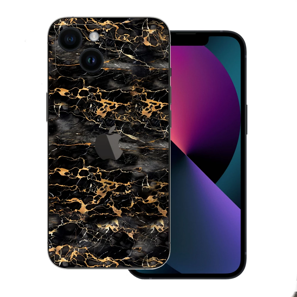 iPhone 15 Plus - Fekete-arany márvány hátlap fólia