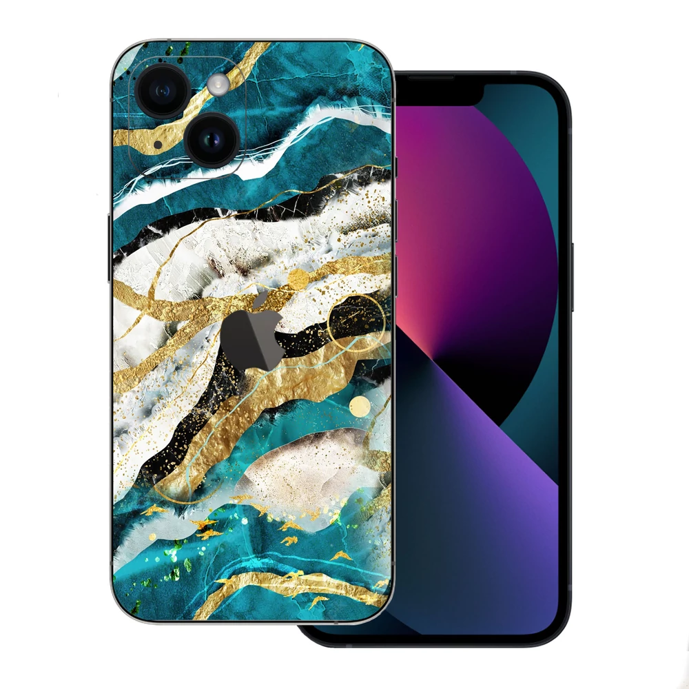 iPhone 15 Plus - Kék agata mintás hátlap fólia