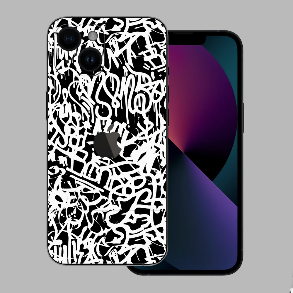iPhone 15 Plus - Monokróm graffiti hátlap fólia
