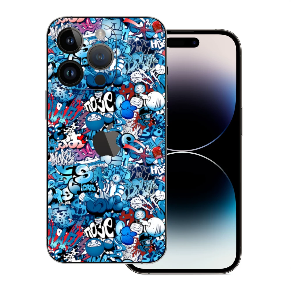 iPhone 15 Pro Max - Kék graffiti mintás hátlap fólia