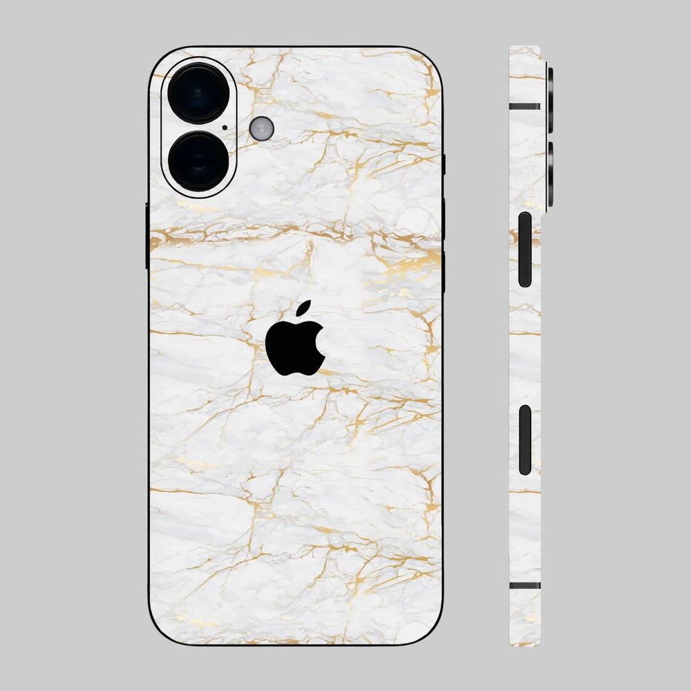 iPhone 16 Plus - Arany márvány mintás hátlap fólia