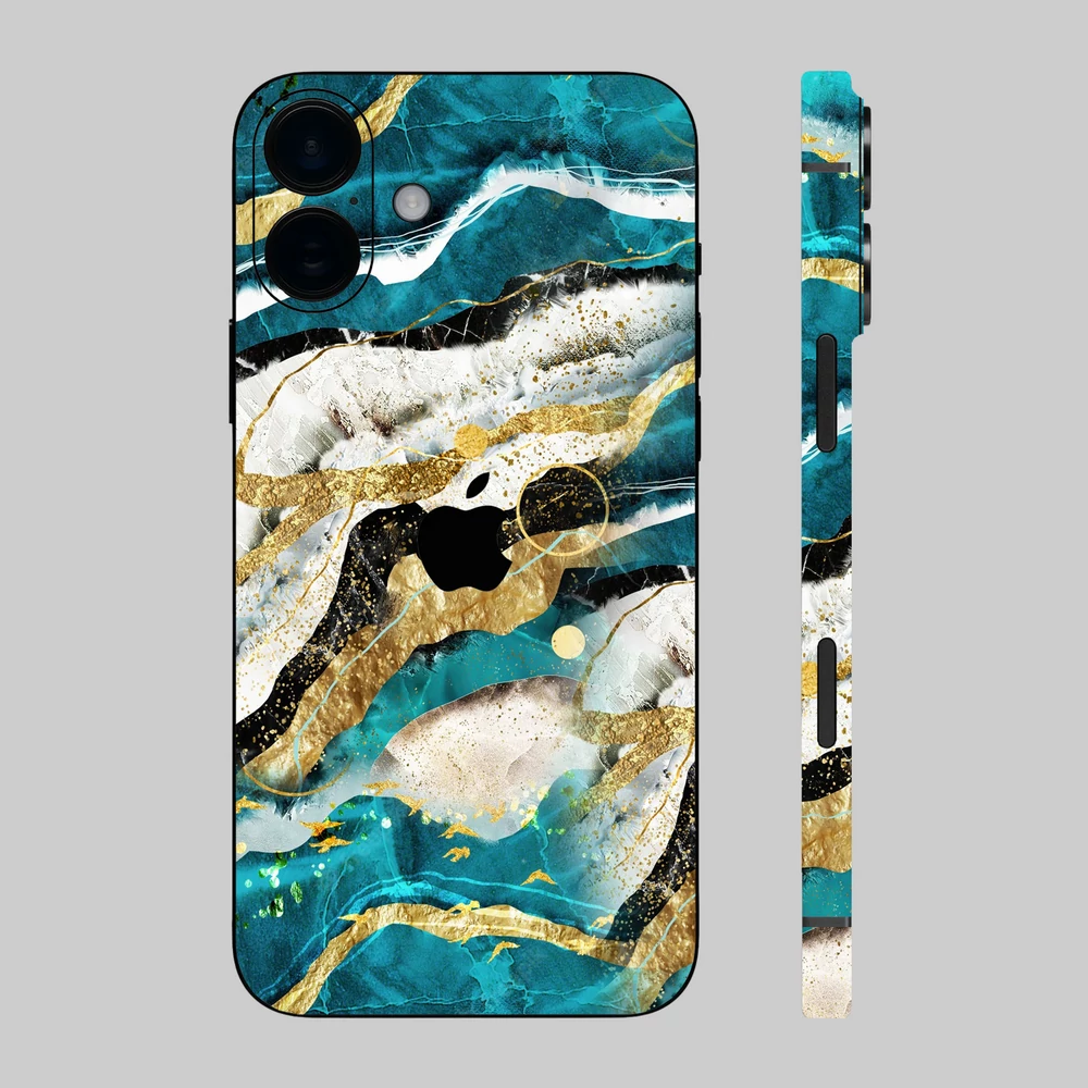 iPhone 16 Plus - Kék agata mintás hátlap fólia