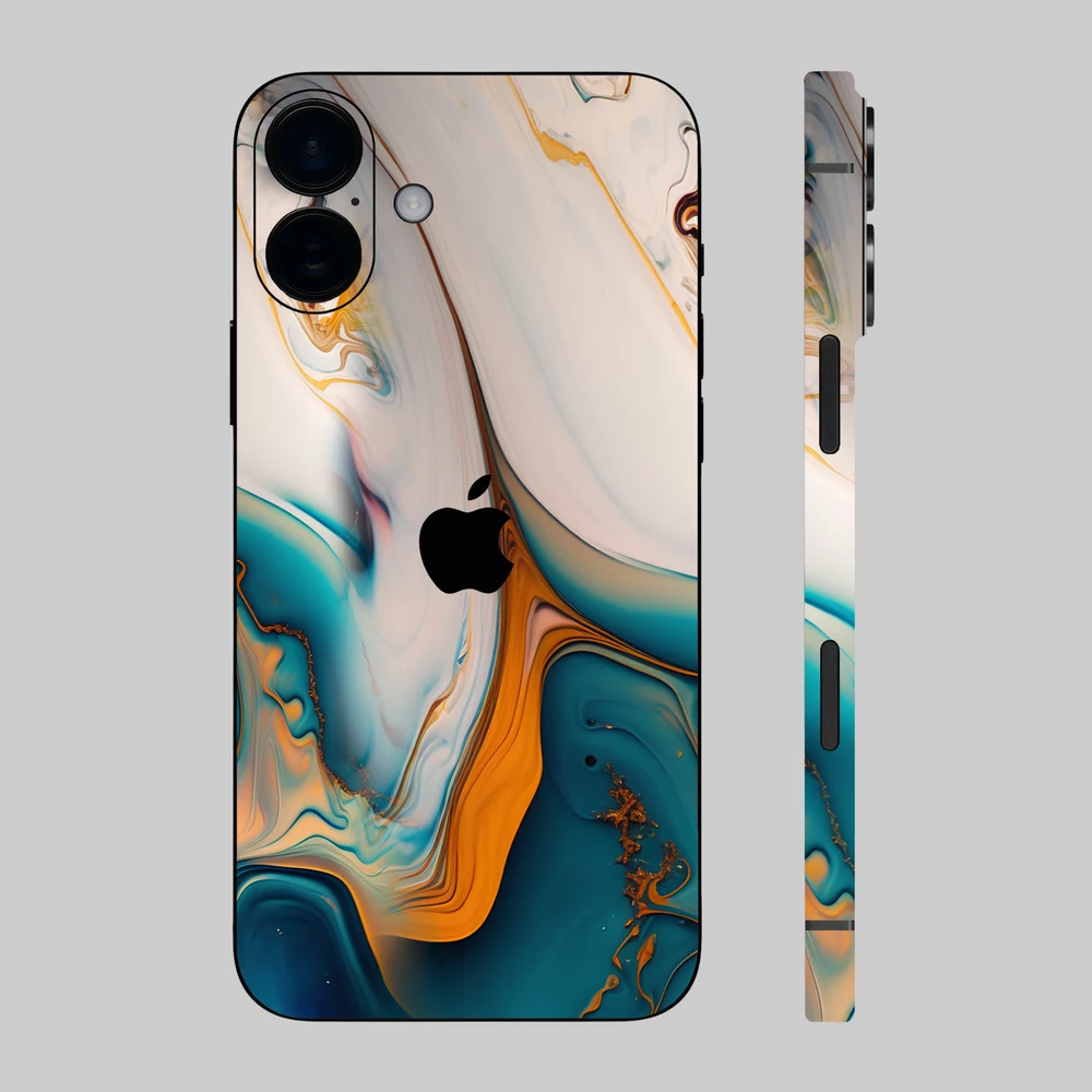 iPhone 16 Plus - Kék-arany márvány mintás hátlap fólia