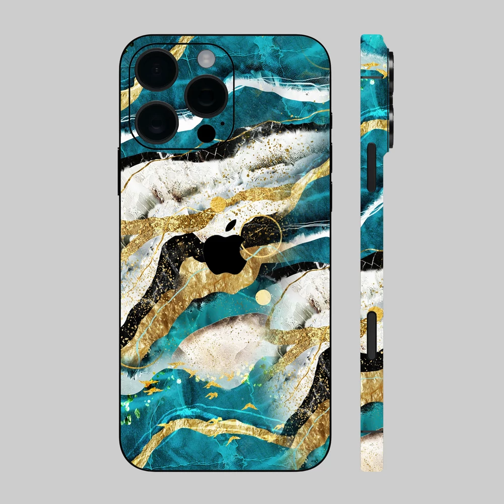 iPhone 16 Pro - Kék agata mintás hátlap fólia