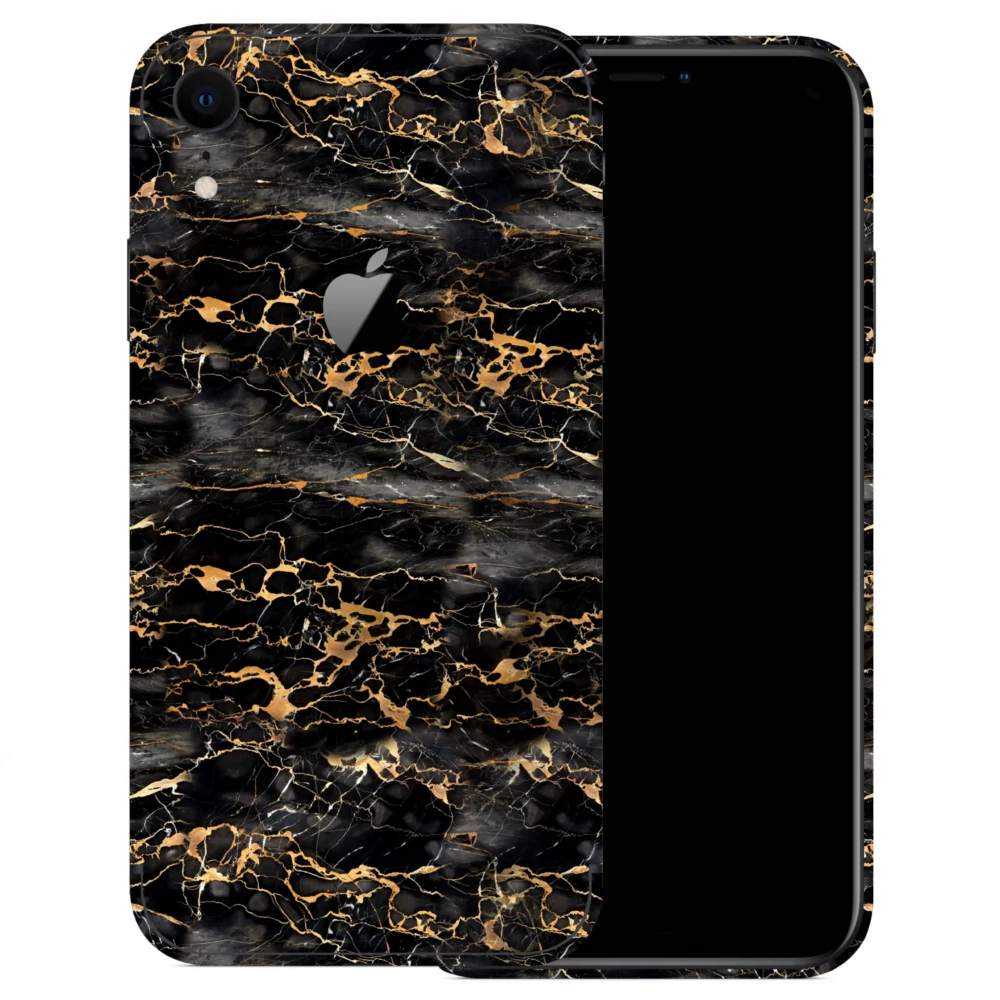 iPhone XR - Fekete-arany márvány hátlap fólia