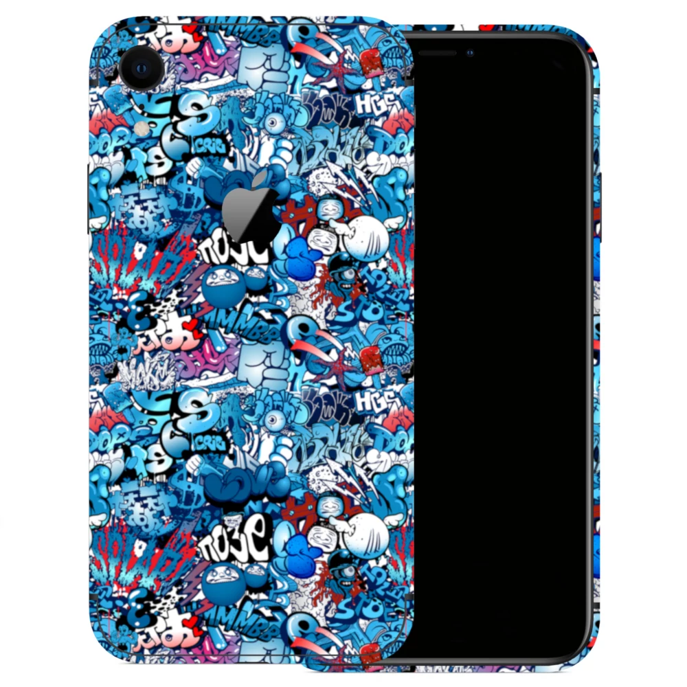 iPhone XR - Kék graffiti mintás hátlap fólia
