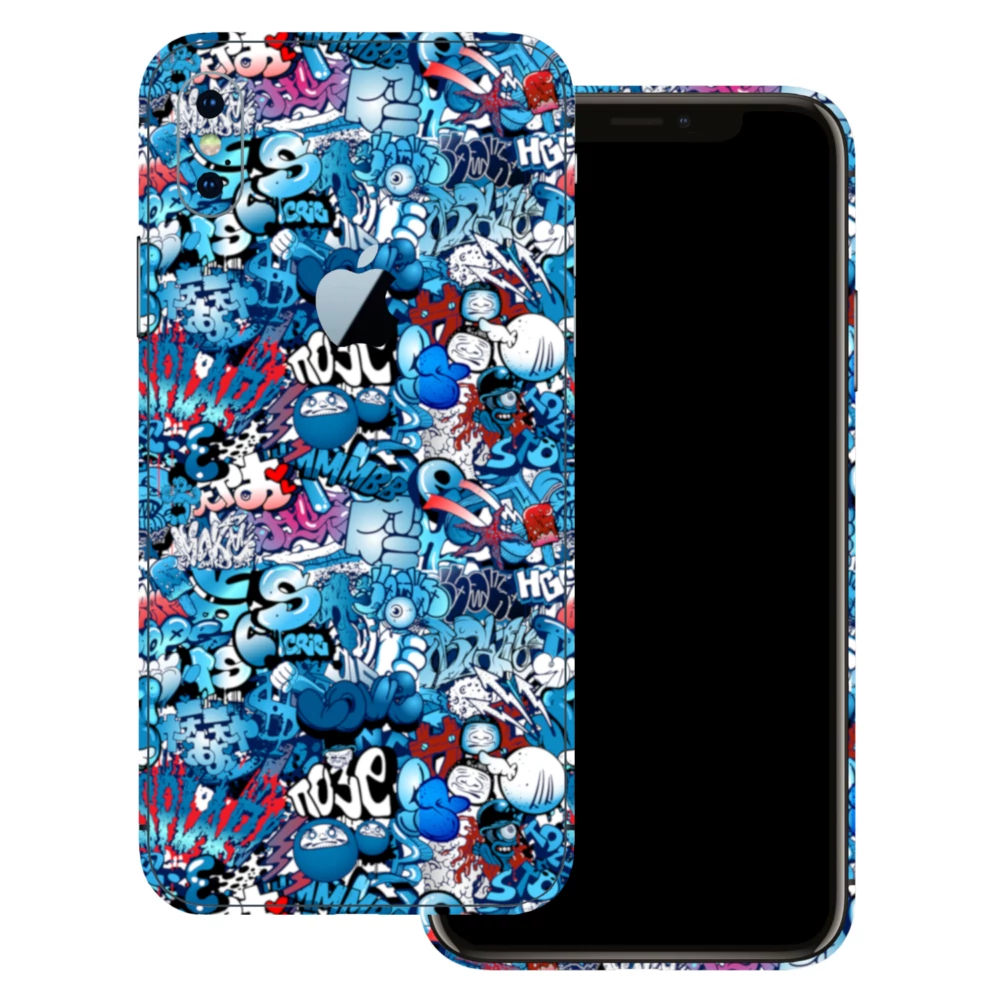 iPhone XS Max - Kék graffiti mintás hátlap fólia
