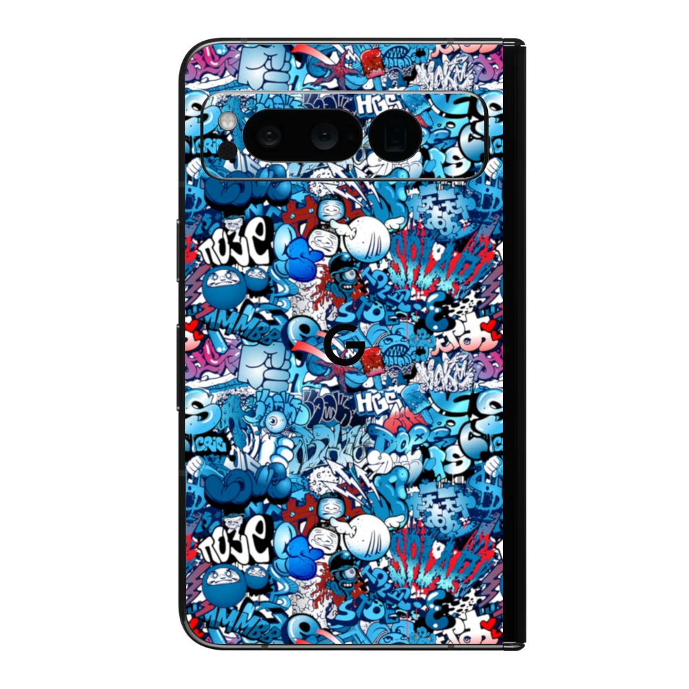 Pixel Fold - Kék graffiti mintás hátlap fólia