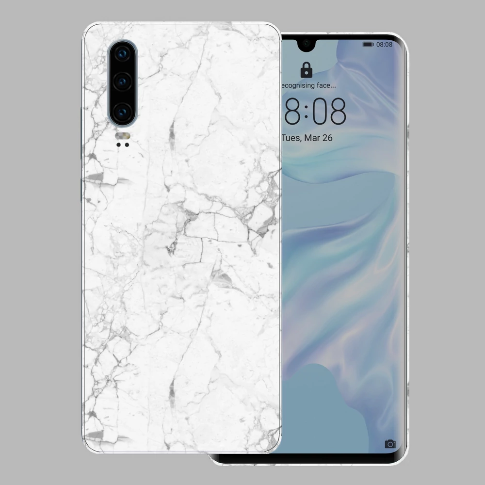 Huawei P30 - Fehér márvány mintás hátlap fólia