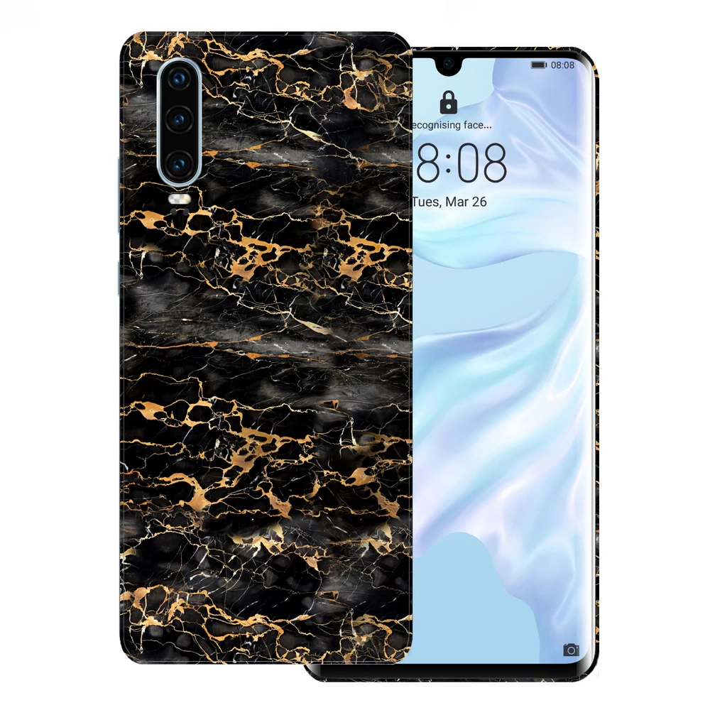 Huawei P30 - Fekete-arany márvány hátlap fólia