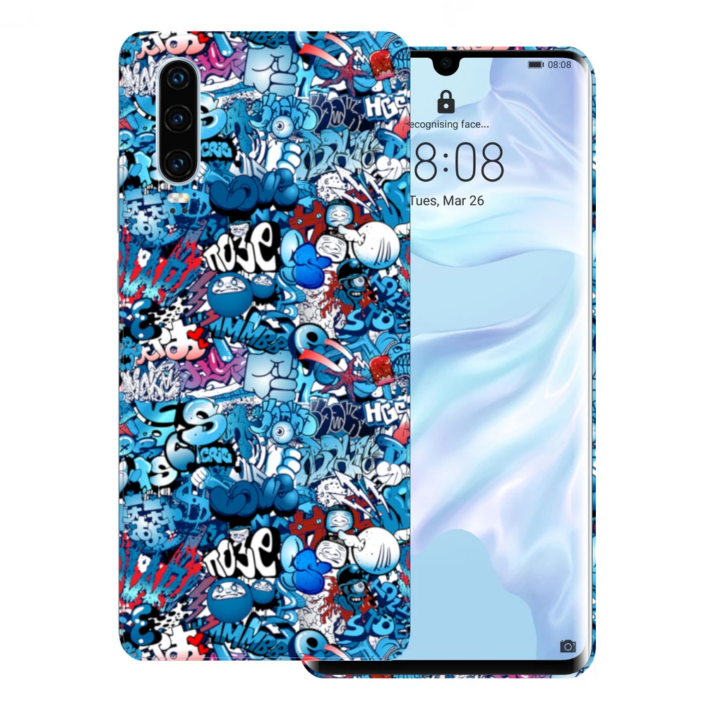 Huawei P30 - Kék graffiti mintás hátlap fólia