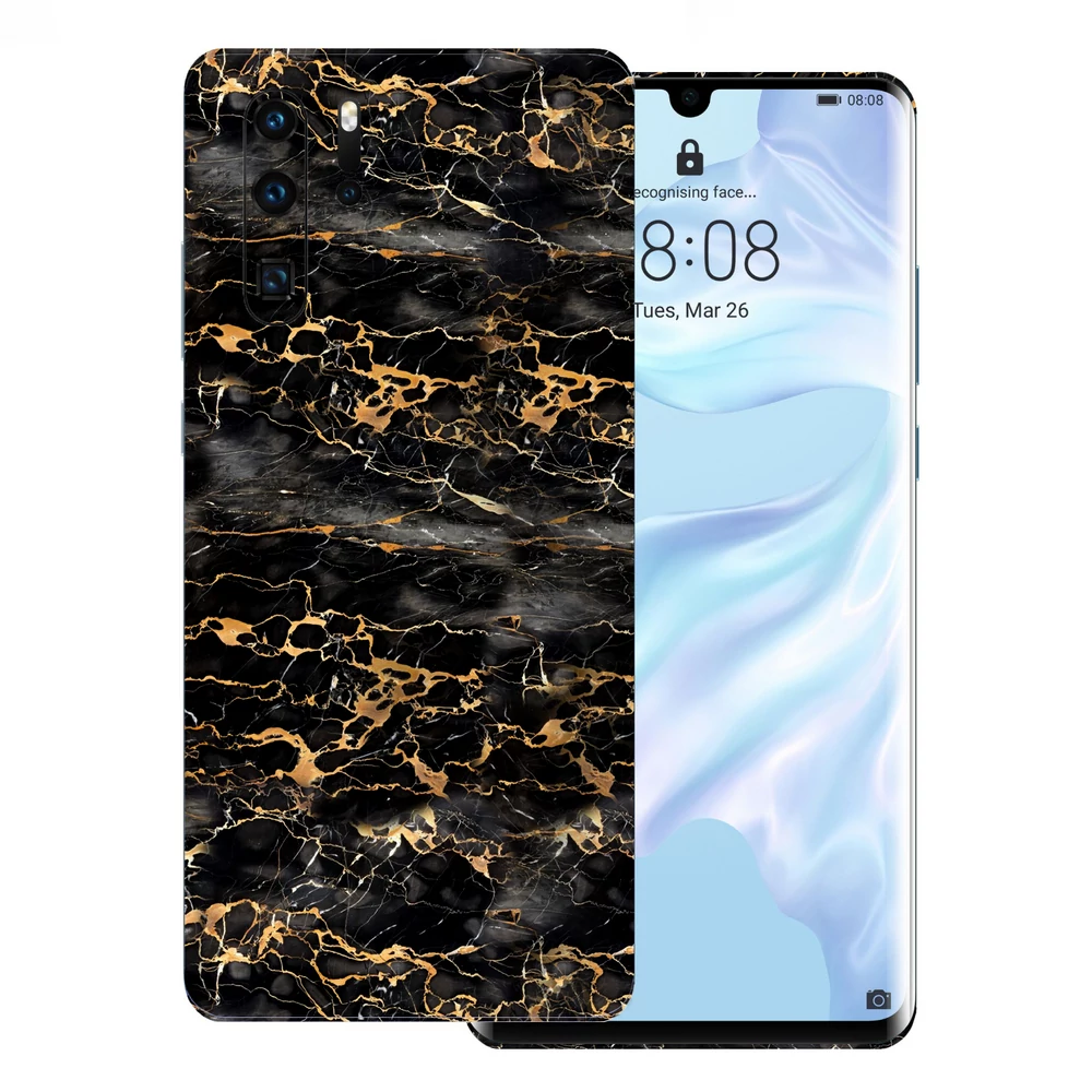 Huawei P30 Pro - Fekete-arany márvány hátlap fólia hátlap fólia