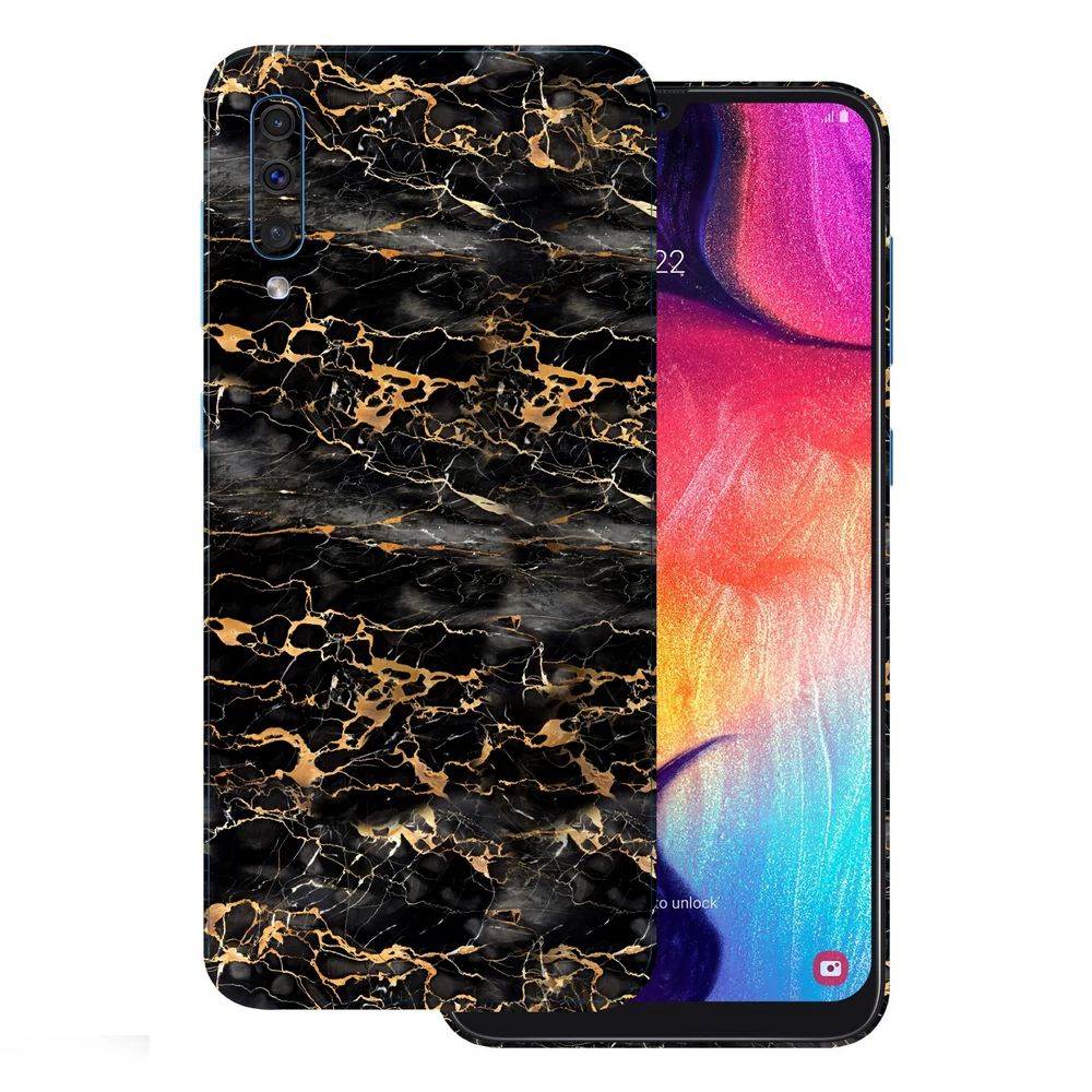 Samsung Galaxy A70 - Fekete-arany márvány hátlap fólia