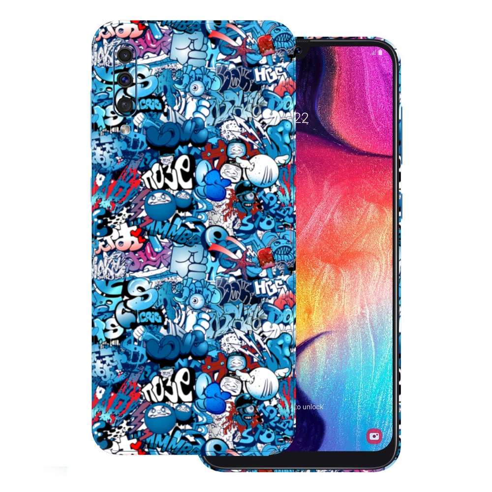 Samsung Galaxy A70 - Kék graffiti mintás hátlap fólia