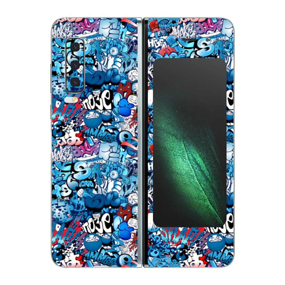 Samsung Galaxy Fold - Kék graffiti mintás hátlap fólia