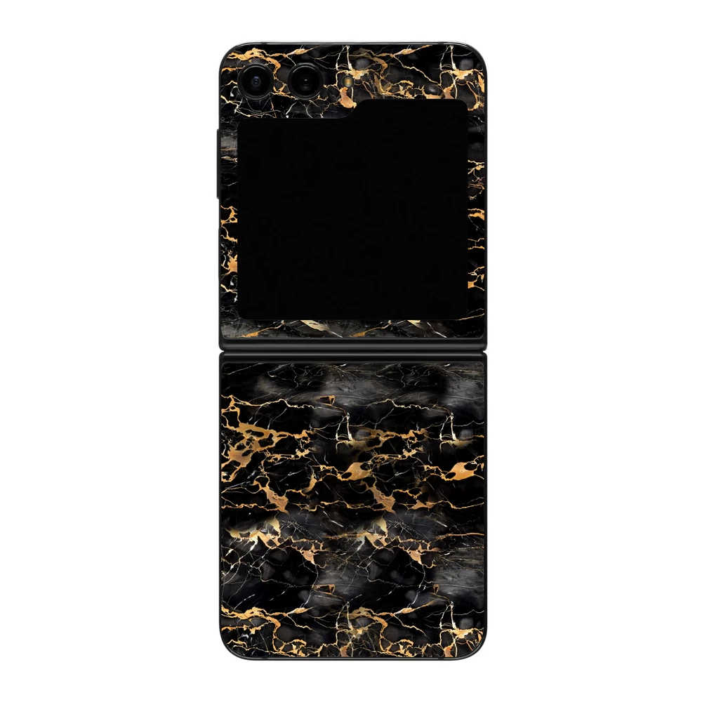 Galaxy Z Flip 6 - Fekete-arany márvány hátlap fólia