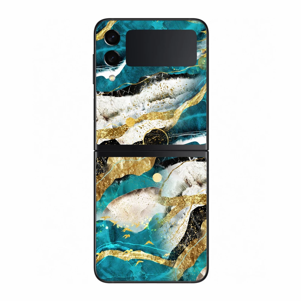 Samsung Galaxy Z Flip 3 - Kék agata mintás hátlap fólia