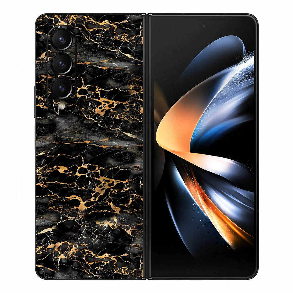 Samsung Galaxy Z Fold 3 - Fekete-arany márvány hátlap fólia