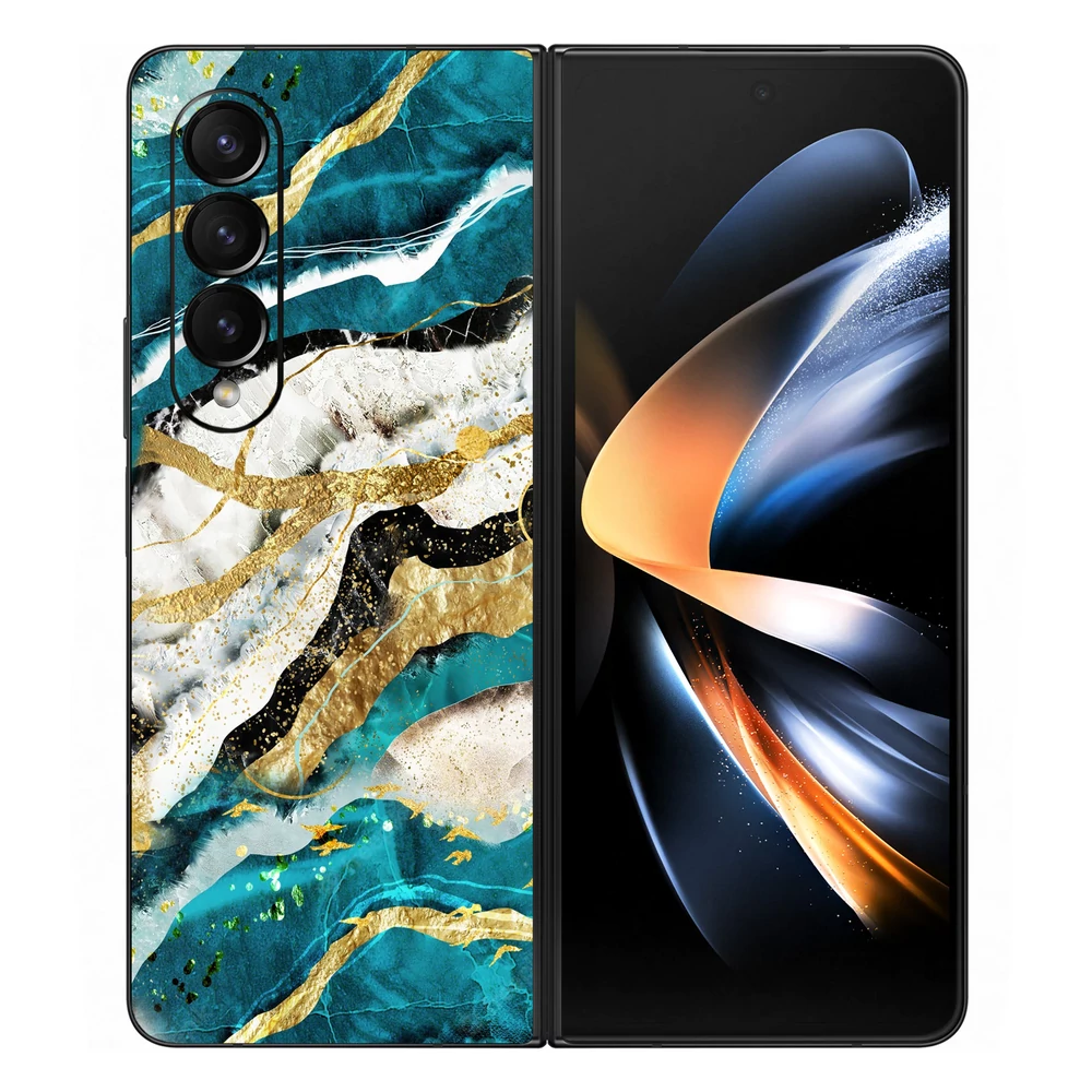 Samsung Galaxy Z Fold 4 - Kék agata mintás hátlap fólia