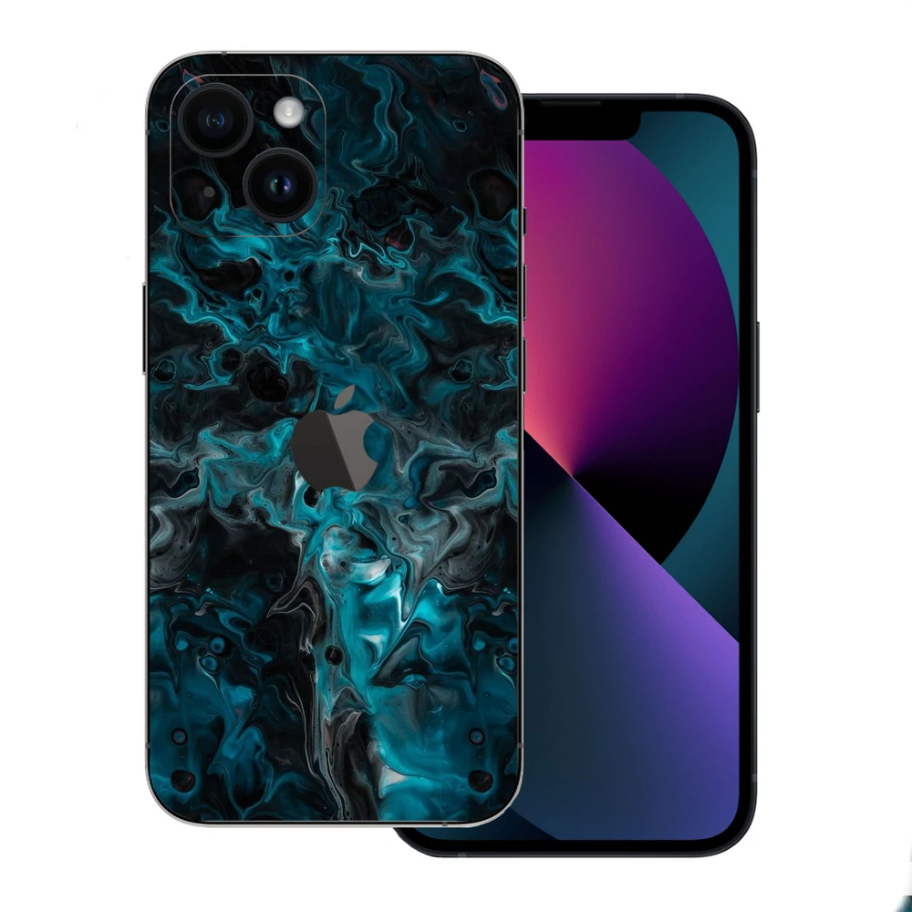 iPhone 15 Plus - Kék márvány mintás hátlap fólia
