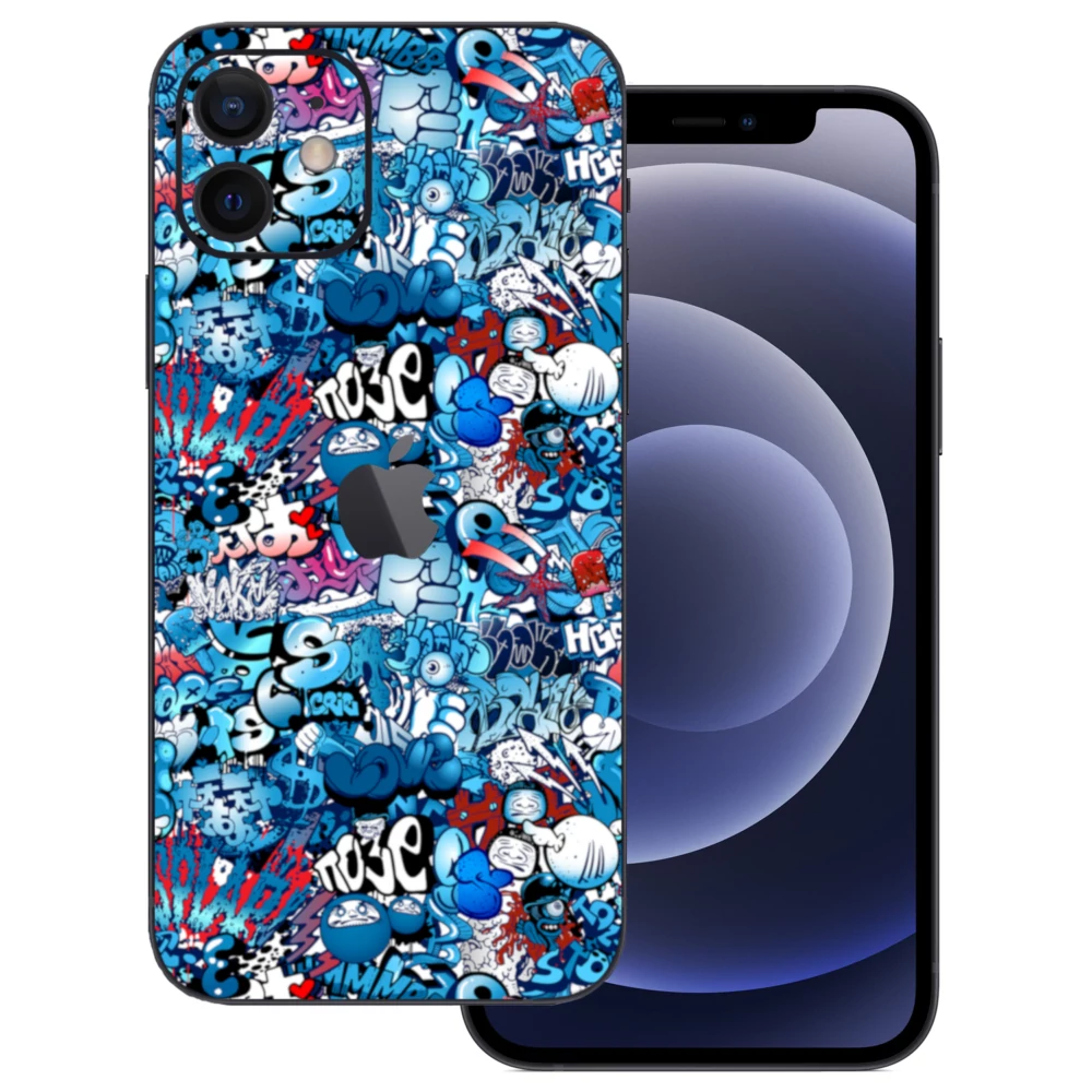 iPhone 12 Mini - Kék graffiti mintás hátlap fólia