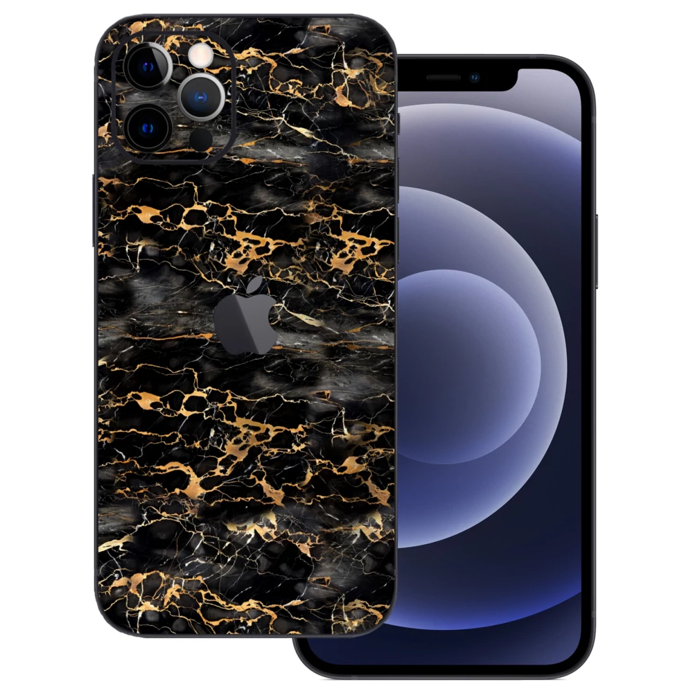 iPhone 12 Pro Max - Fekete-arany márvány hátlap fólia