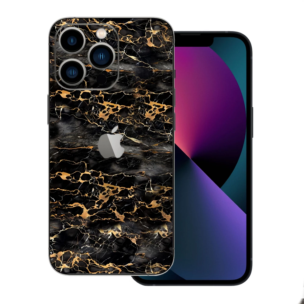 iPhone 13 Pro Max - Fekete-arany márvány hátlap fólia