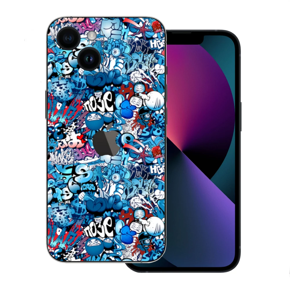 iPhone 15 Plus  - Kék graffiti mintás hátlap fólia