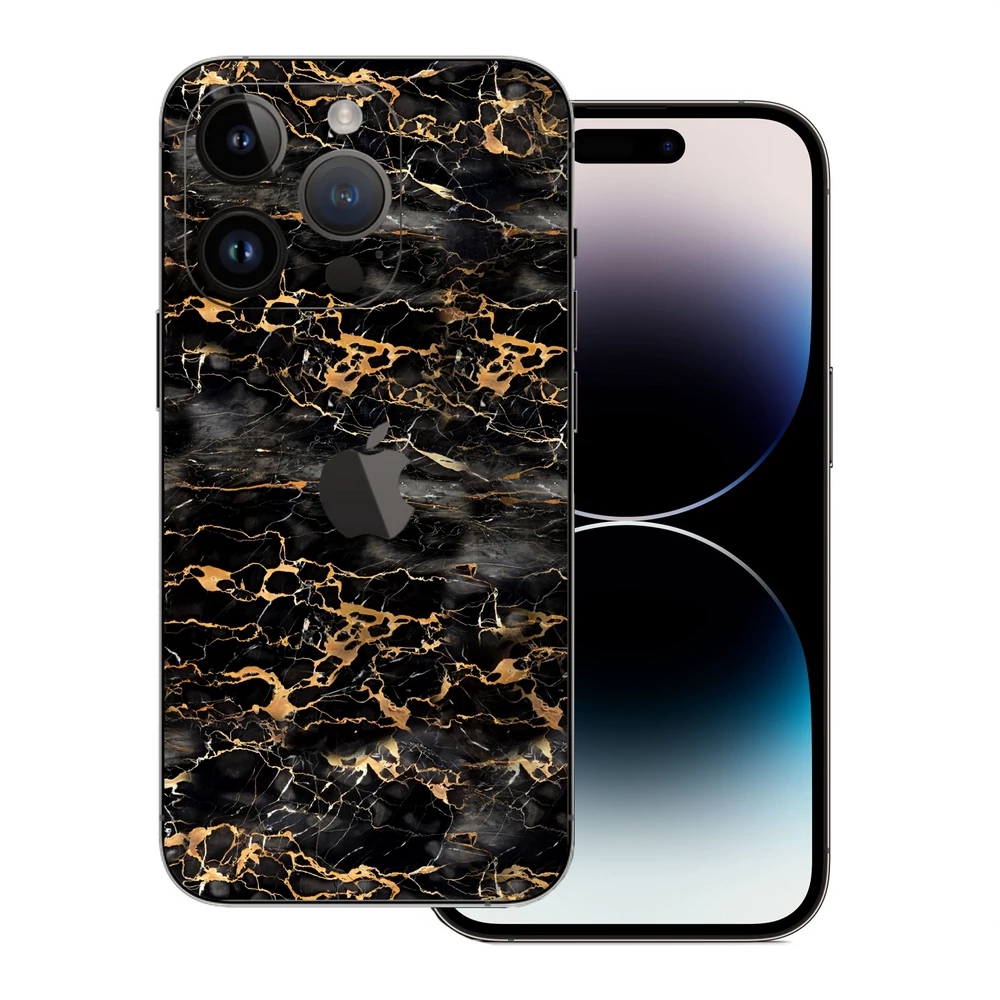 iPhone 14 Pro Max - Fekete-arany márvány hátlap fólia