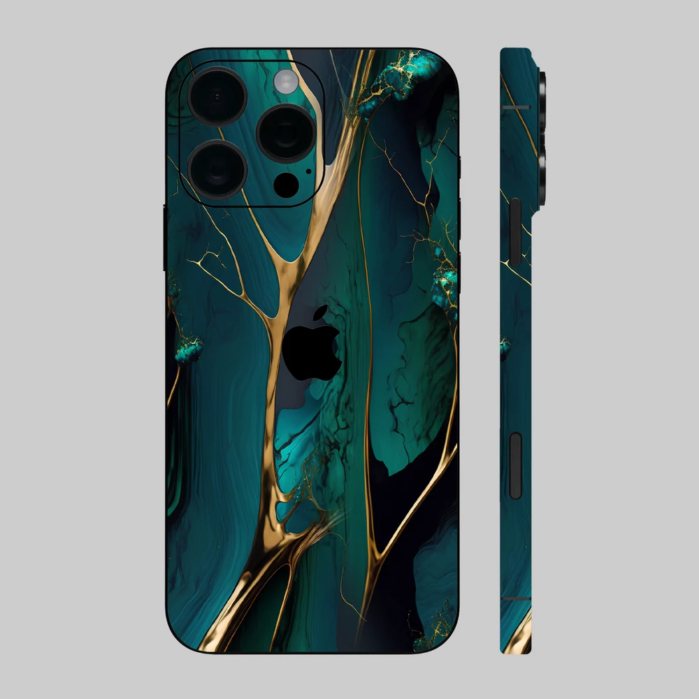 iPhone 16 Pro Max - Arany-türkiz márvány hátlap fólia