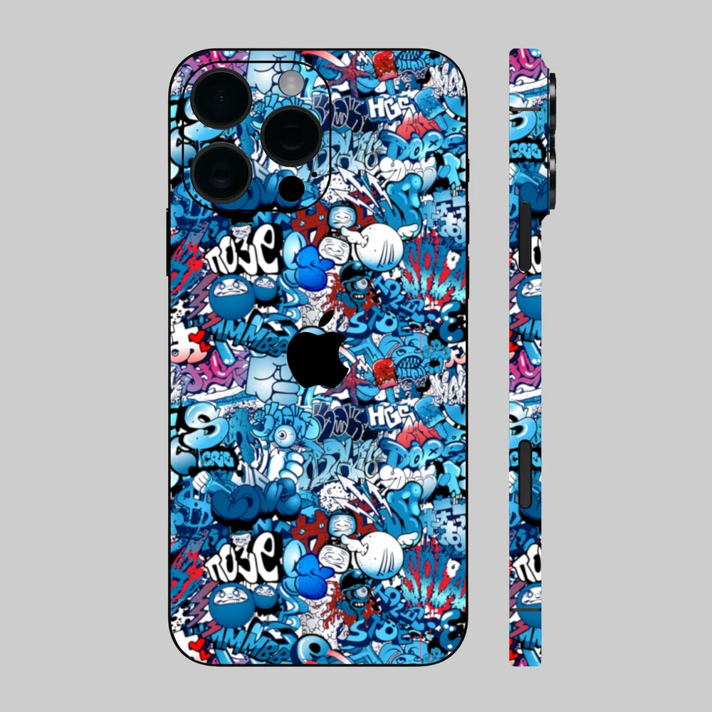 iPhone 16 Pro Max - Kék graffity mintás hátlap fólia