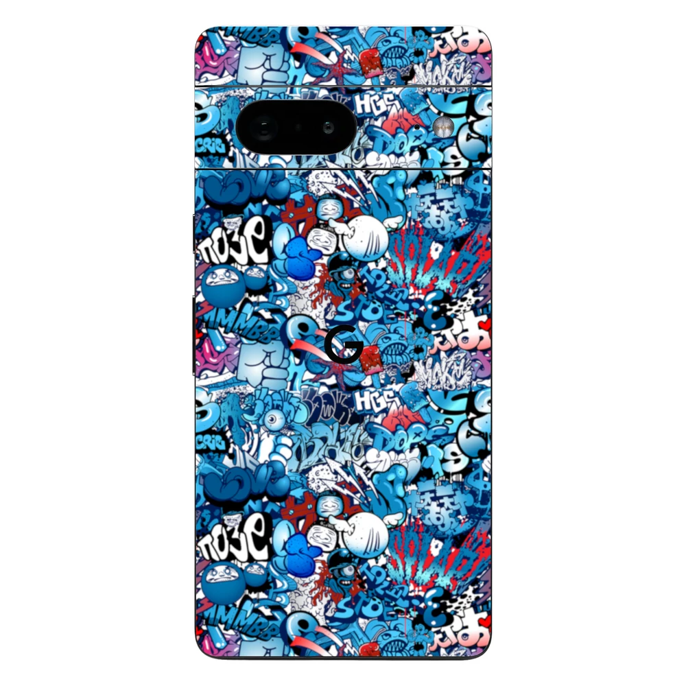Pixel 7 - Kék graffiti mintás hátlap fólia