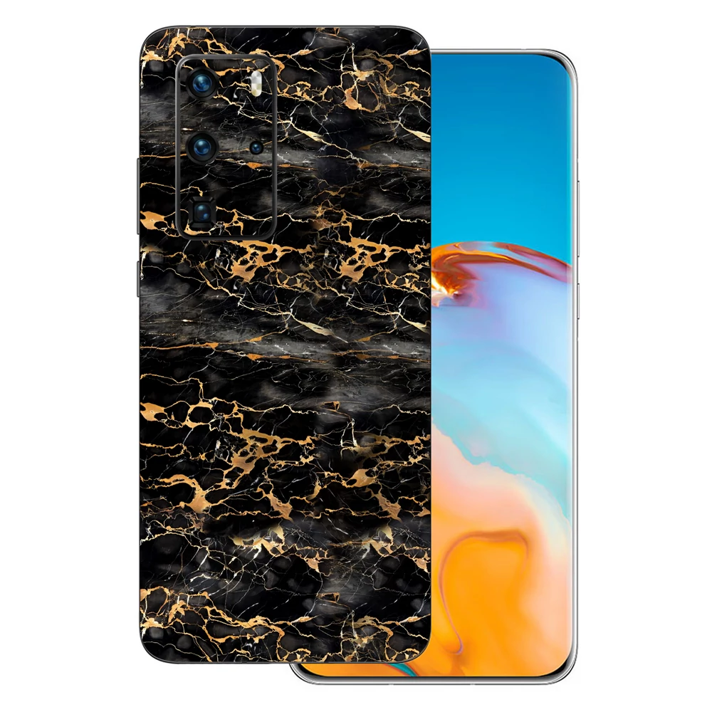 Huawei P40 Pro - Fekete-arany márvány hátlap fólia