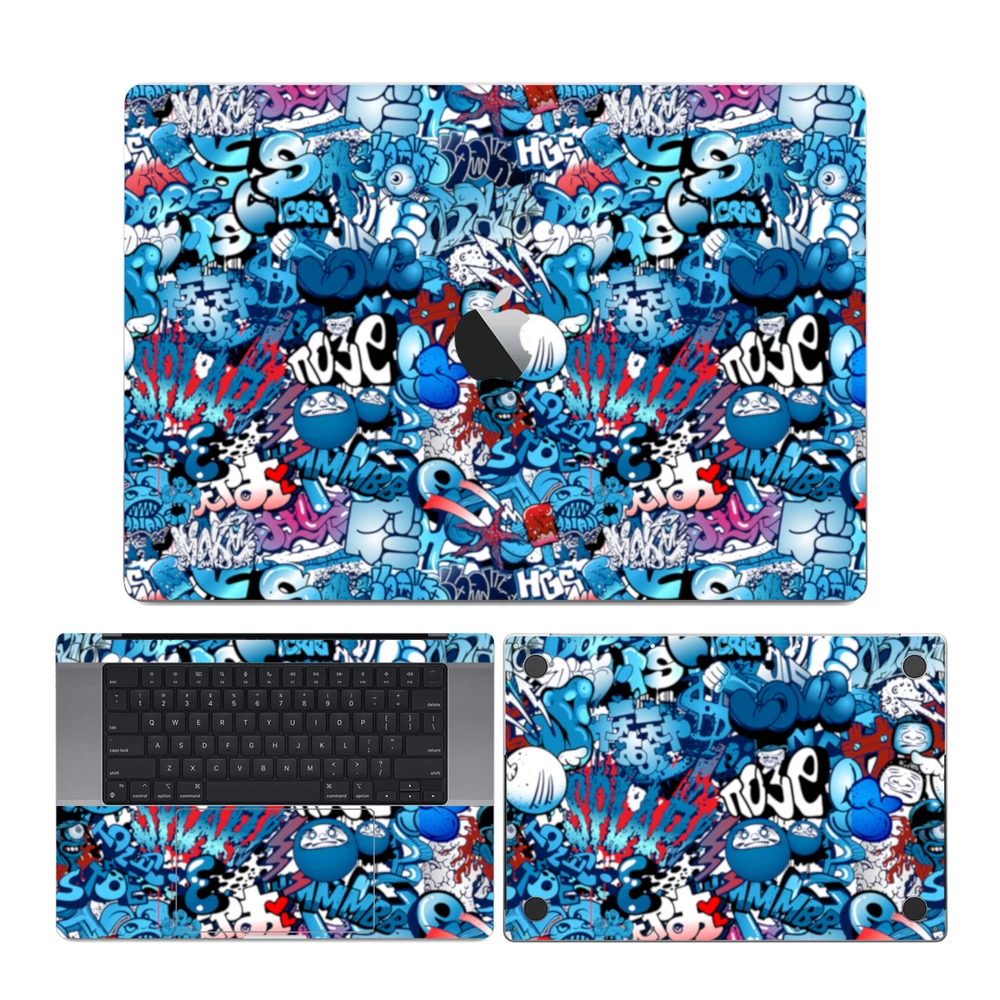 MacBook Pro 13" ( 2019, két Thunderbolt 3 Port ) - Kék graffiti mintás hátlap fólia