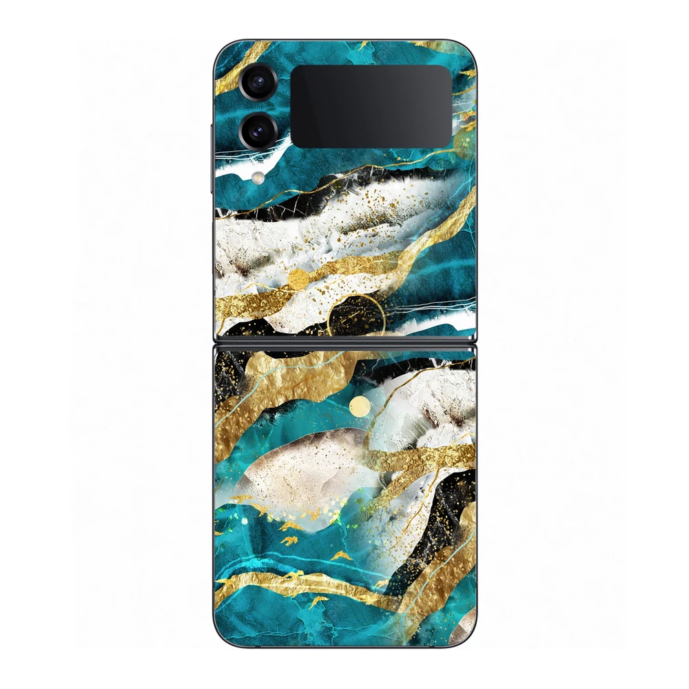 Samsung Galaxy Z Flip 4 - Kék agata mintás hátlap fólia